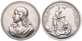 Religion, Taufe und Kommunion, Silbermedaille o. J. (um 1800), von Loos, auf die Taufe. 42 mm; 33,88 g. Kl. Kratzer, vorzüglich