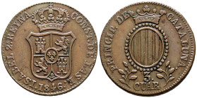 ISABEL II (1833-1868). 3 Cuartos. (Ae. 6,81g/26mm). 1846. Barcelona. (Cal-2019-13). MBC+.