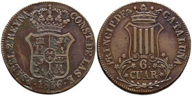 ISABEL II (1833-1868). 6 Cuartos. (Ae. 13,91g/33mm). 1836. Barcelona. (Cal-2019-15). MBC/MBC+.