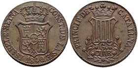 ISABEL II (1833-1868). 6 Cuartos. (Ae. 13,69g/33mm). 1840. Barcelona. (Cal-2019-21). EBC-.