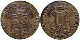 ISABEL II (1833-1868). 6 Cuartos. (Ae. 13,92g/33mm). 1843. Barcelona. (Cal-2019-25). EBC-.