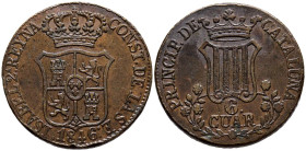 ISABEL II (1833-1868). 6 Cuartos. (Ae. 14,03g/33mm). 1846. Barcelona. (Cal-2019-31). Flor de 7 pétalos. MBC+.