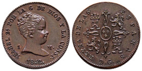 ISABEL II (1833-1868). 1 Maravedí. (Ae. 1,33g/ 15mm). 1842. Madrid DG (Departamento de Grabado). (Cal-2019-34). EBC+. Preciosa pátina. Escaso y más en...