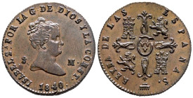 ISABEL II (1833-1868). 2 Maravedís. (Ae. 2,18g/19mm). 1840. Segovia. (Cal-2019-51). EBC. Golpe en reverso