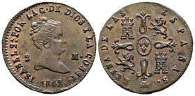ISABEL II (1833-1868). 2 Maravedís. (Ae. 1,72g/19mm). 1842. Segovia. (Cal-2019-54). EBC+.