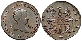 ISABEL II (1833-1868). 2 Maravedís. (Ae. 2,26g/19mm). 1847. Segovia. (Cal-2019-59). EBC+. Suave y bonita pátina.