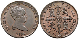 ISABEL II (1833-1868). 4 Maravedís. (Ae. 5,23g/24mm). 1836. Segovia. (Cal-2019-78). Valor en reverso. SC-. Canto ligeramente irregular. Rara y más en ...