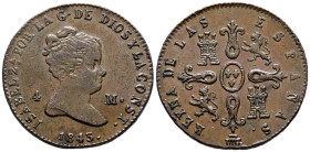 ISABEL II (1833-1868). 4 Maravedís. (Ae. 4,82g/24mm). 1843. Segovia. (Cal-2019-86). MBC+/EBC-.