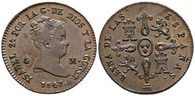ISABEL II (1833-1868). 4 Maravedís. (Ae. 4,94g/24mm). 1847. Segovia. (Cal-2019-90). EBC. Muy atractivo ejemplar.