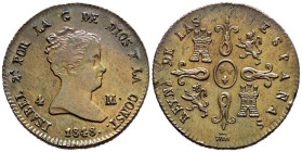 ISABEL II (1833-1868). 4 Maravedís. (Ae. 4,69g/24mm). 1848. Segovia. (Cal-2019-91). EBC. Bonita pátina.