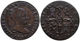 ISABEL II (1833-1868). 8 Maravedís. (Ae. 10,00g/29mm). 1843. Jubia. (Cal-2019-110). MBC+.