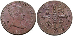 ISABEL II (1833-1868). 8 Maravedís. (Ae. 9,30g/29mm). 1847. Jubia. (Cal-2019-114). EBC. Pátina rojiza.