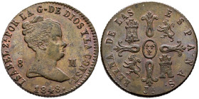 ISABEL II (1833-1868). 8 Maravedís. (Ae. 10,05g/29mm). 1848. Jubia. (Cal-2019-115). EBC. Restos de brillo original.