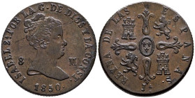 ISABEL II (1833-1868). 8 Maravedís. (Ae. 9,78g/29mm). 1850. Jubia. (Cal-2019-117). EBC-.