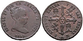 ISABEL II (1833-1868). 8 Maravedís. (Ae. 11,14g/29mm). 1835. Segovia. (Cal-2019-121). Valor en reverso. MBC+/EBC-. Preciosa pátina en reverso. Escasa....