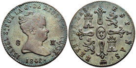 ISABEL II (1833-1868). 8 Maravedís. (Ae. 10,04g/29mm). 1842. Segovia. (Cal-2019-128). EBC-. Bonita pátina verdosa.