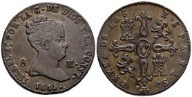ISABEL II (1833-1868). 8 Maravedís. (Ae. 10,19g/29mm). 1845. Segovia. (Cal-2019-132). EBC-.