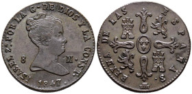 ISABEL II (1833-1868). 8 Maravedís. (Ae. 10,09g/29mm). 1847. Segovia. (Cal-2019-134). EBC.