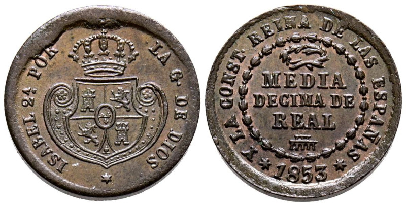 ISABEL II (1833-1868). 1/2 Décima de Real (Ae. 1,86g/16mm). 1853. Segovia. (Cal-...