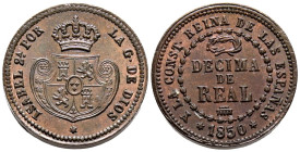 ISABEL II (1833-1868). Décima de Real. (Ae. 3,96g/19mm). 1850. Segovia. (Cal-2019-141). EBC+. Precioso ejemplar, bonita pátina. Raro así.