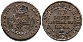 ISABEL II (1833-1868). Doble Décima de Real. (Ae. 7,56g/22mm). 1853. Segovia. (Cal-2019-148). MBC+. Escasa.