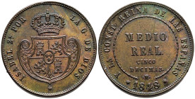 ISABEL II (1833-1868). 1/2 Real (5 Décimas). (Ae. 18,59g/32mm). 1848. Madrid. (Cal-2019-152). EBC. Escasa y más así. Preciosa pátina.