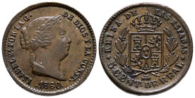 ISABEL II (1833-1868). 5 Céntimos de Real. (Ae. 1,91g/17mm). 1861. Segovia. (Cal-2019-166). EBC-.