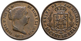 ISABEL II (1833-1868). 10 Céntimos de Real. (Ae. 3,75g/20mm). 1855. Segovia. (Cal-2019-171). MBC+.