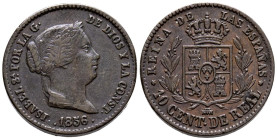 ISABEL II (1833-1868). 10 Céntimos de Real. (Ae. 3,62g/20mm). 1856. Segovia. (Cal-2019-172). MBC/MBC+.