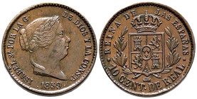 ISABEL II (1833-1868). 10 Céntimos de Real. (Ae. 3,78g/20mm). 1859. Segovia. (Cal-2019-175). MBC+.