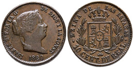 ISABEL II (1833-1868). 10 Céntimos de Real. (Ae. 4,02g/20mm). 1860. Segovia. (Cal-2019-176). MBC+.