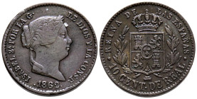 ISABEL II (1833-1868). 10 Céntimos de Real. (Ae. 3,73g/20mm). 1862. Segovia. (Cal-2019-178). MBC.