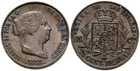 ISABEL II (1833-1868). 25 Céntimos de Real. (Ae. 9,52g/27mm). 1855. Segovia. (Cal-2019-188). EBC-/EBC. Impurezas.