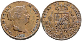 ISABEL II (1833-1868). 25 Céntimos de Real. (Ae. 9,41g/27mm). 1856. Segovia. (Cal-2019-189). MBC+.