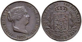 ISABEL II (1833-1868). 25 Céntimos de Real. (Ae. 8,66g/27mm). 1858. Segovia. (Cal-2019-191). SC-. Leves marquitas en anverso. Escasa así.
