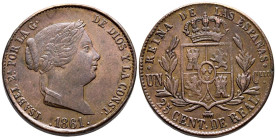 ISABEL II (1833-1868). 25 Céntimos de Real. (Ae. 9,21g/27mm). 1861. Segovia. (Cal-2019-194). MBC+.
