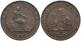 GOBIERNO PROVISIONAL (1868-1871). 10 Céntimos. (Ae. 9,89g/30mm). 1870. Barcelona. (Cal-2019-8). EBC-.