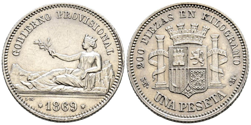 GOBIERNO PROVISIONAL (1868-1871). 1 Peseta. (Ar. 4,95g/23mm). 1869. Madrid SNM. ...