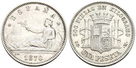 GOBIERNO PROVISIONAL (1868-1871). 1 Peseta. (Ar. 4,95g/23mm). 1870 *18-70. Madrid SNM. (Cal-2019-18). EBC-.