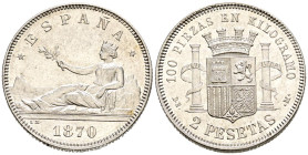 GOBIERNO PROVISIONAL (1868-1871). 2 Pesetas. (Ar. 9,97g/28mm). 1870 *18-74. Madrid SNM. (Cal-2019-31). EBC+. Restos de brillo original. Excelente ejem...
