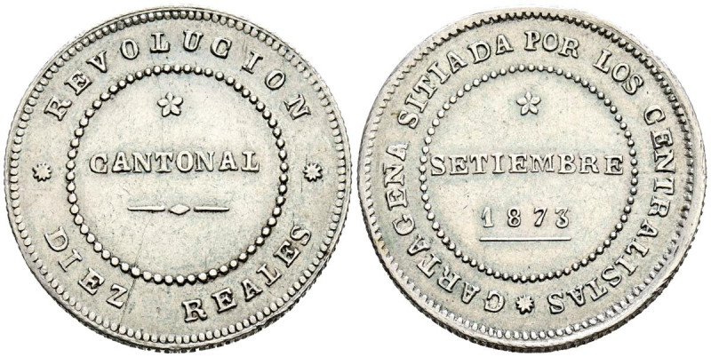 REVOLUCIÓN CANTONAL (1873-1874). 10 Reales. (Ar. 13,96g/30mm). 1873. Cartagena. ...