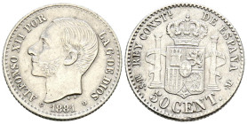 ALFONSO XII (1874-1885). 50 Céntimos. (Ar. 2,52g/18mm). 1881 *8-1. Madrid MSM. (Cal-2019-12). MBC+.