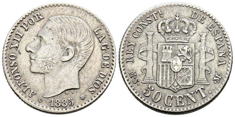 ALFONSO XII (1874-1885). 50 Céntimos. (Ar. 2,49g/18mm). 1885 *8-6. Madrid MSM. (...