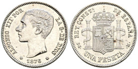 ALFONSO XII (1874-1885). 1 Peseta. (Ar. 5,05g/23mm). 1876 *18-76. Madrid DEM. (Cal-2019-15). EBC-. Estrellas perfectamente visibles. Limpiada.