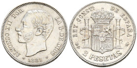 ALFONSO XII (1874-1885). 2 Pesetas. (Ar. 10,02g/27mm). 1881 *18-81. Madrid MSM. (Cal-2019-28). EBC-.