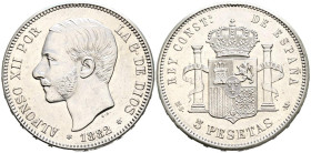 ALFONSO XII (1874-1885). 5 Pesetas. (Ar. 24,71g/37mm). 1882 *18-82/1. Madrid MSM. (Cal-2019-49). EBC-. Rayitas y ligeros restos de brillo original. Es...