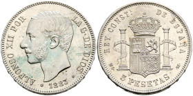 ALFONSO XII (1874-1885). 5 Pesetas. (Ar. 24,86g/37mm). 1883 *18-83. Madrid MSM. (Cal-2019-55). EBC-/EBC.