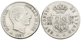 ALFONSO XII (1874-1885). 10 Centavos de Peso. (Ar. 2,56g/18mm). 1881. Manila. (Cal-2019-94). MBC.