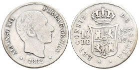 ALFONSO XII (1874-1885). 10 Centavos de Peso. (Ar. 2,54g/18mm). 1882. Manila. (Cal-2019-96). MBC-.
