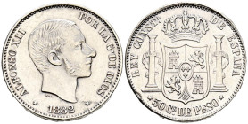 ALFONSO XII (1874-1885). 50 Centavos. (Ar. 12,56g/30mm). 1882. Manila. (Cal-2019-118). MBC+.